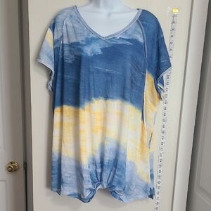 Blue Relaxed Tie Front Short Sleeve T-Shirt‎